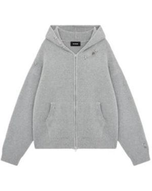 we11done Oversized Wool Blend Knit Hooded Sweatshirt - Grey