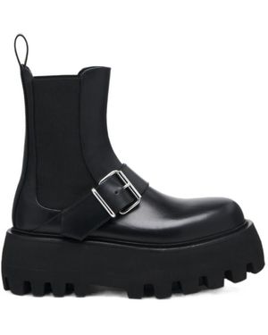 McQueen Sofa Buckle Chunky-Sole Boots - Black