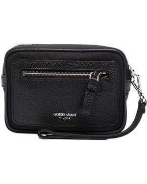 Giorgio Armani Engraved-Logo Leather Tote - Black