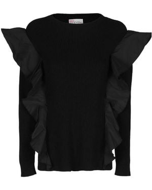 RED Valentino Long-Sleeved Round-Neck Sweater - Black