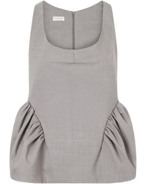 Dries Van Noten Crepe Peplum Top - Gray