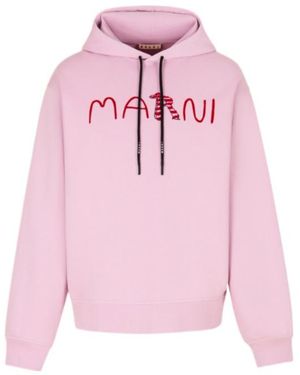Marni Logo Printed Drawstring Hoodie - Pink