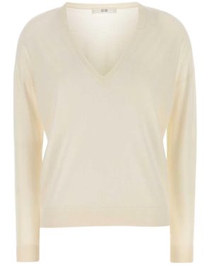 Co. V-Neck Sweater Knitwear - White