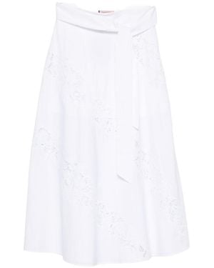 Twinset Long Poplin And Broderie Anglaise Skirt - White