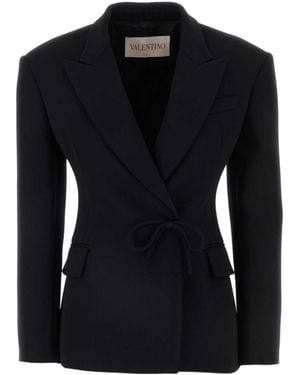 Valentino Bow Detailed Straight Hem Blazer - Black