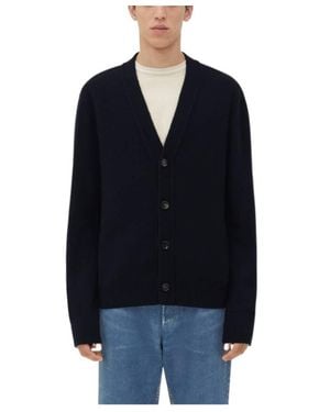 Bottega Veneta Intrecciato Leather Patch Embellished Cardigan - Blue