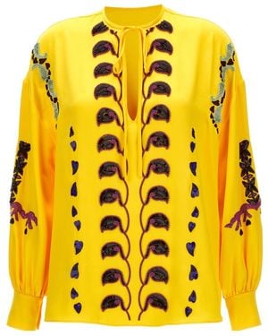 Valentino Paisley-Embroidery Silk Blouse - Yellow