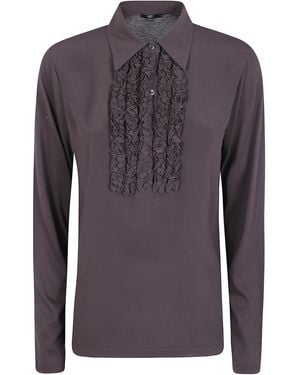 Seventy Long-Sleeved Floral Knit Polo Shirt - Blue