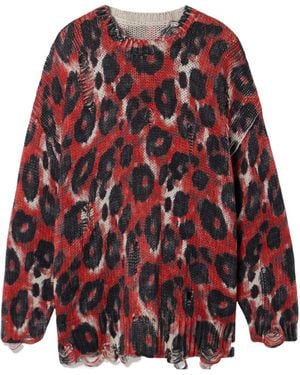 R13 Animal Print Knitted Jumper - Red
