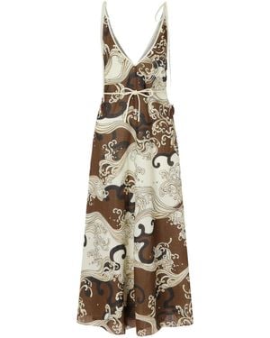ALÉMAIS Printed Ramie Midi Dress - Metallic