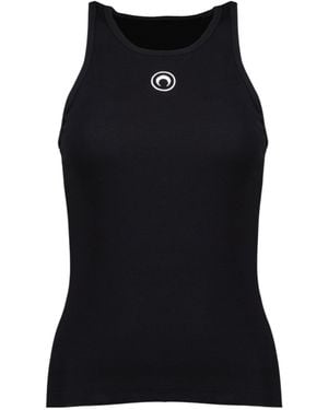 Marine Serre Crescent Moon Embroidered Sleeveless Tank Top - Black