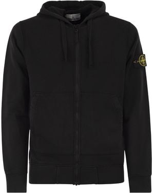 Stone Island Regular Fit Hoodie With Zip And Pockets - Black