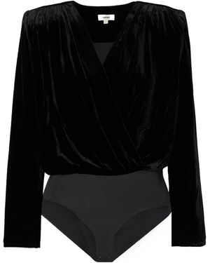 L'Agence Velvet And Stretch-Jersey Bodysuit - Black