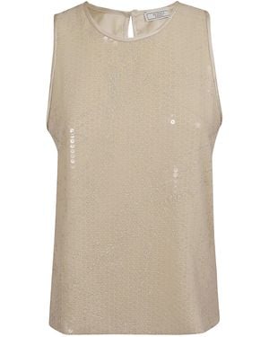 Peserico Georgette Top With Sequin Embroidery - Natural