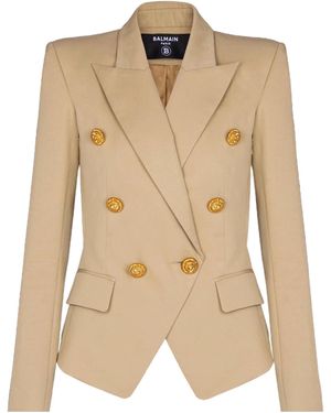Balmain Double-Breasted Peak-Lapel Blazer - Natural