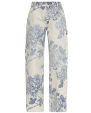 R13 Belt-Loop Floral-Print Jeans - Blue