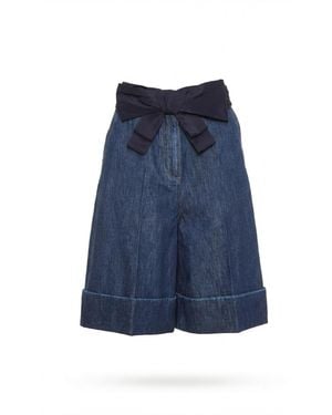 Valentino Bow Detailed Turn-Up Hem Denim Shorts - Blue