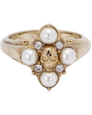McQueen Skull Embellished Ring - Metallic
