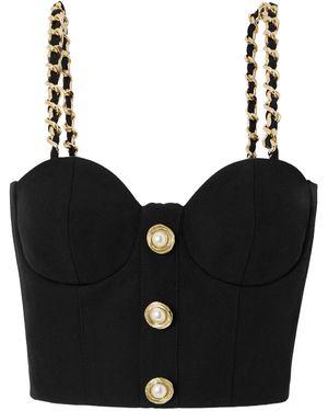 Balmain Rear Zipped Embellished Bustier Top - Black