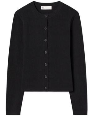 Tory Burch Pointelle Viscose Cardigan - Black