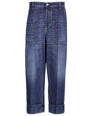 Bottega Veneta Logo Patch Wide-Leg Jeans - Blue