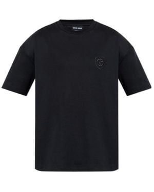 Giorgio Armani Logo Embroidered Crewneck T-Shirt - Black