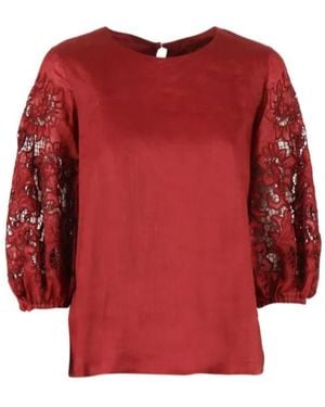 Max Mara Mstordine Lace-Sleeve Top - Red
