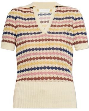 Zimmermann Awaken Scallop Knit Polo Top - White