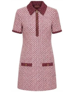 Gucci Diamante Tweed Short-Sleeve Dress - Pink