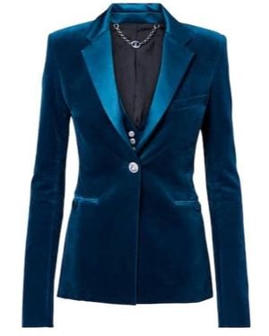 Rabanne Cotton-Blend Velvet And Satin Blazer - Blue