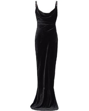 Balmain Embellished-Strap Velvet Gown - Black