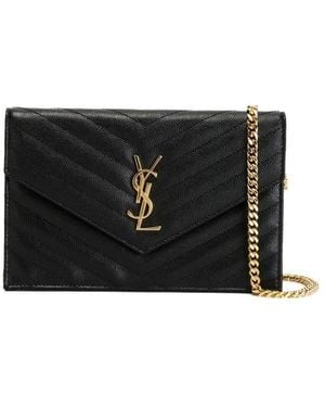 Saint Laurent Cassandre Envelope Chain Wallet - Black