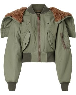 R13 Cropped Fleece-Trimmed Padded Cotton-Blend Shell Bomber Jacket - Green