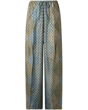 Dries Van Noten Geometric-Pattern Elasticated Trousers - Green