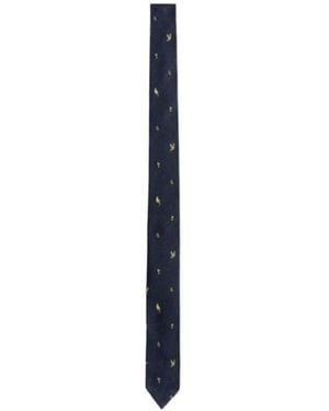 Thom Browne Embroidered Silk Tie - Blue