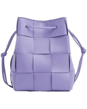 Bottega Veneta Logo Woven Bucket Shoulder Bag - Purple
