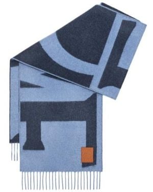 Loewe Logo Fringed Scarf - Blue