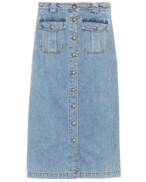 Zimmermann Button-Front Flap-Pocket Skirt - Blue