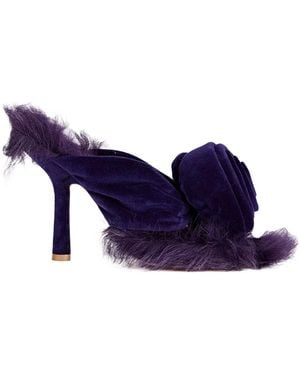 Burberry Velvet Slide Sandals With Square Toe - Blue