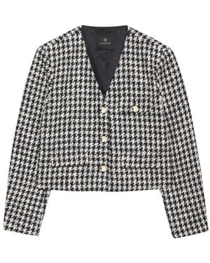 Anine Bing Cara Houndstooth-Pattern Blazer - Black