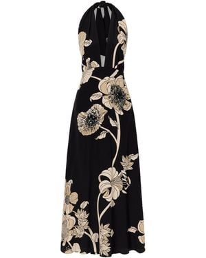 Johanna Ortiz Floral-Print Silk-Charmeuse Halterneck Maxi Dress - Black
