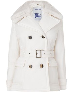 Burberry Fur-Collared Double-Breasted Coat - White