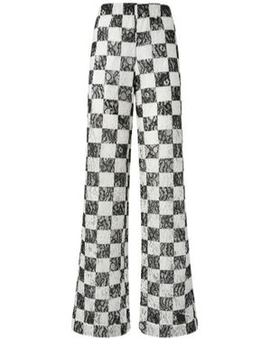 Pinko Wide-Leg Check Pattern Lace Trousers - White