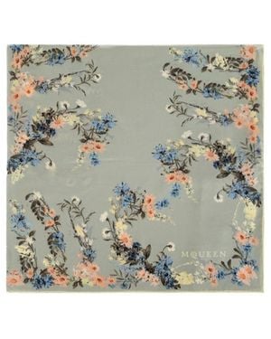 McQueen Patterned Silk Scarf - Gray