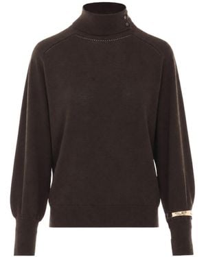 Liu Jo Studded Cuff High Neck Knitted Jumper - Grey