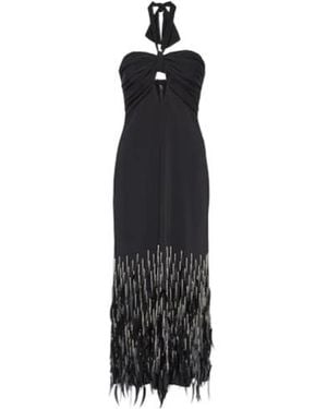 Johanna Ortiz Feather-Trimmed Crepe Dress - Black