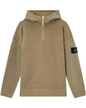Stone Island Loose-Fit Hooded Half-Zip Sweatshirt With Knit Panels - Natural