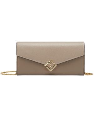 Fendi Ff Diamonds Chain-Linked Continental Wallet - White