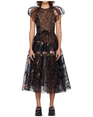 Simone Rocha Sheer Puff Sleeve And Ruffle Dress - Black
