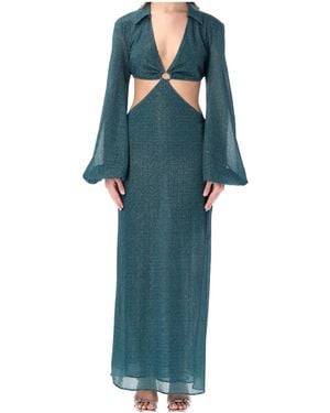 Oséree Oséree Cut-Out V-Neck Long-Sleeved Dress - Blue